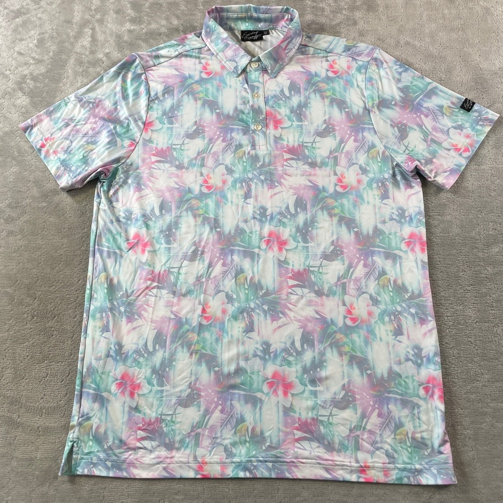 Sunday Swagger Golf Polo Shirt Mens Medium Tropical Floral Performance Pastel
